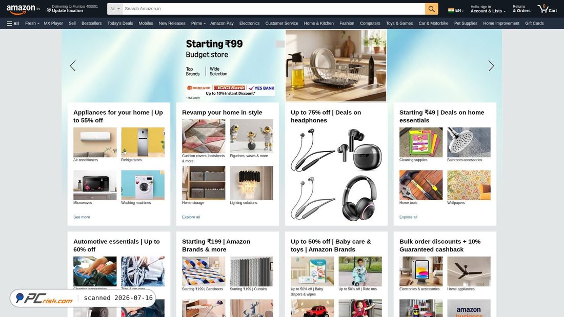 Screenshot von amazon.in