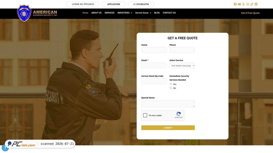 Screenshot of americanguardiansecurity.com