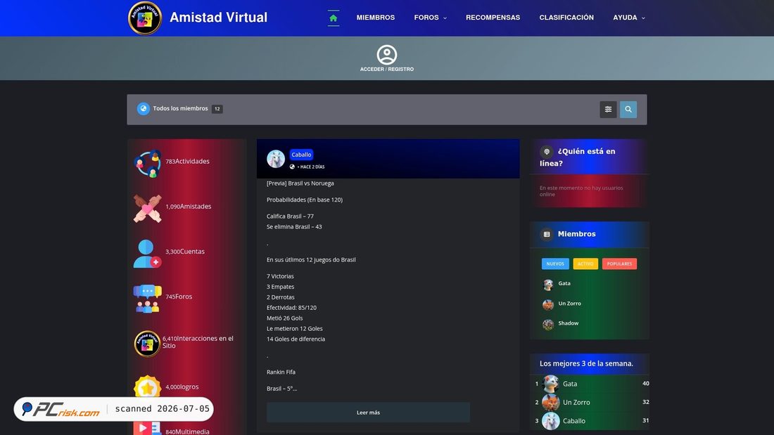 Screenshot von amistadvirtual.com