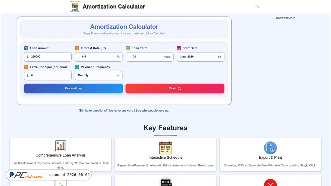 Screenshot of amortizationcalculator.onl