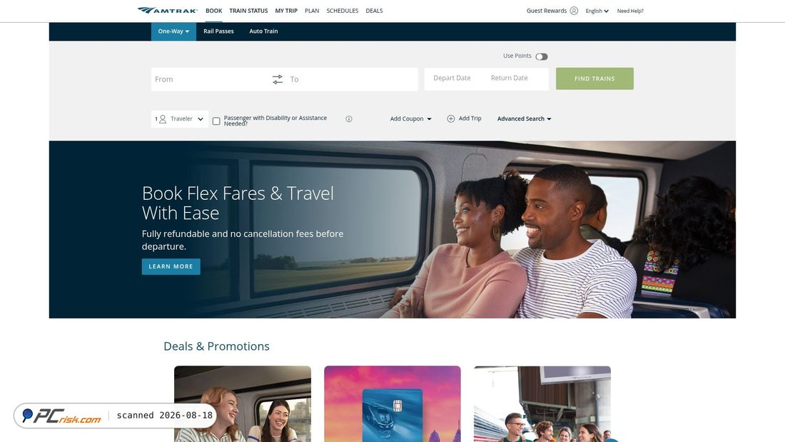 Screenshot of amtrak.com