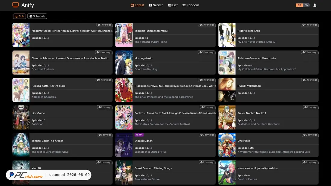 Screenshot of anify.to