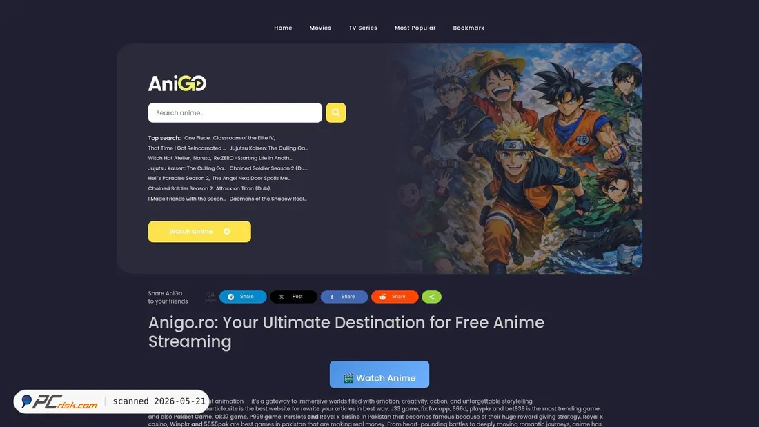 Screenshot of anigo.ro