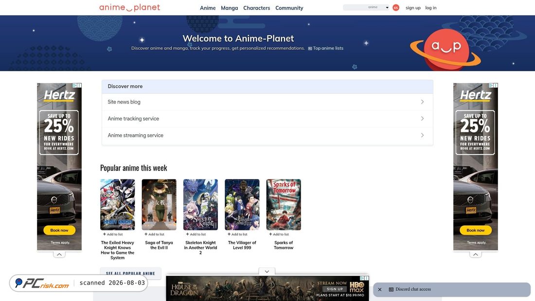 Zrzut ekranu anime-planet.com