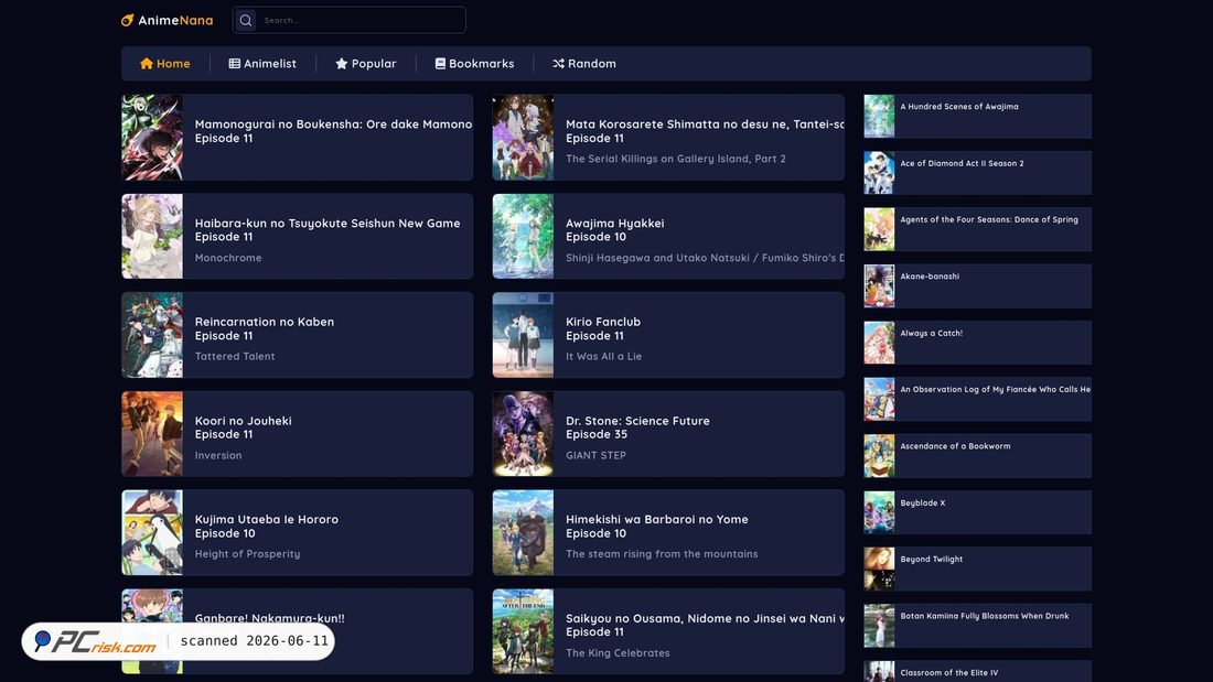 Screenshot di animenana.com