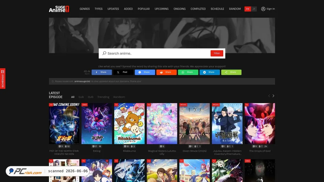 Screenshot of animesuge.cz