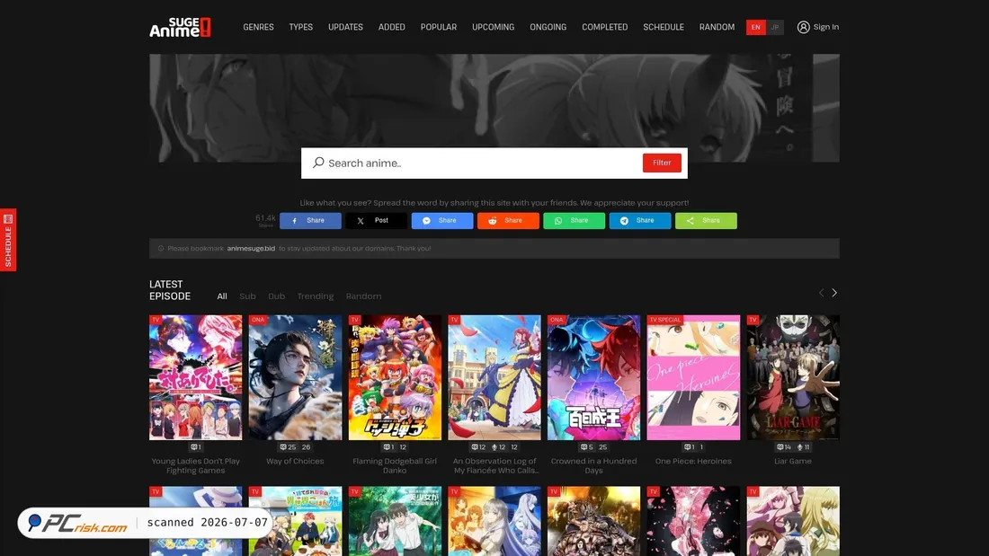 Screenshot of animesuge.cz