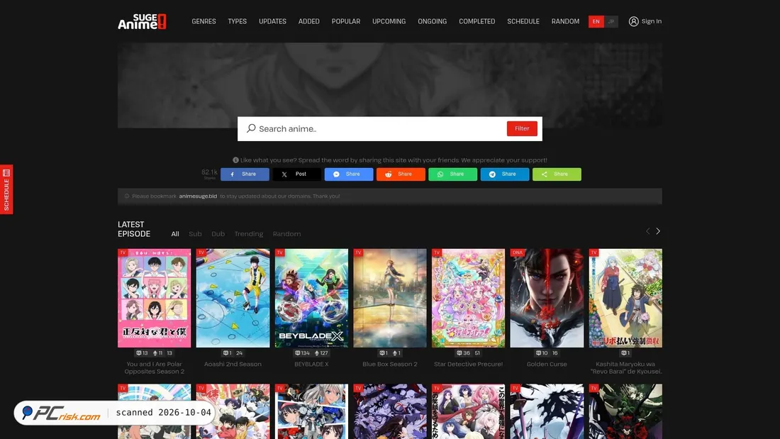 Screenshot van animesuge.cz