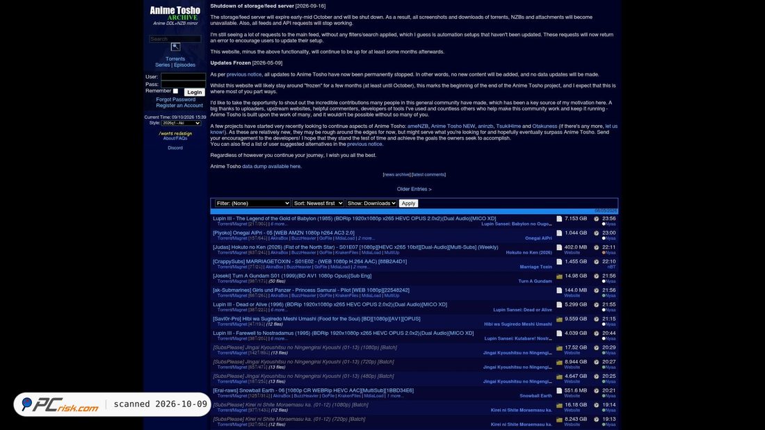 Screenshot of animetosho.org