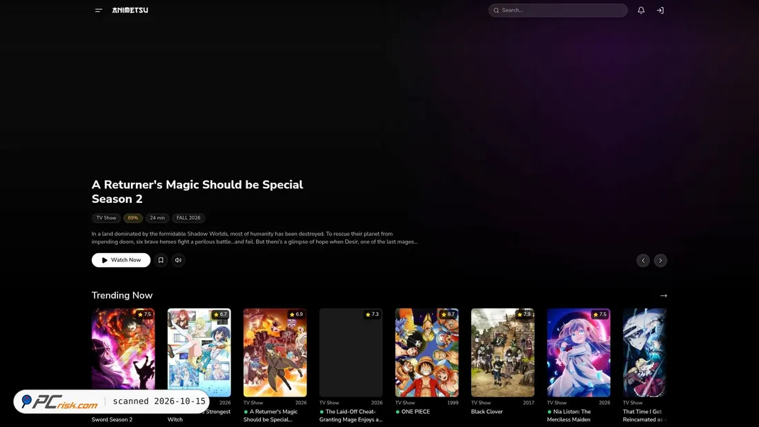 Captura de ecrã de animetsu.site