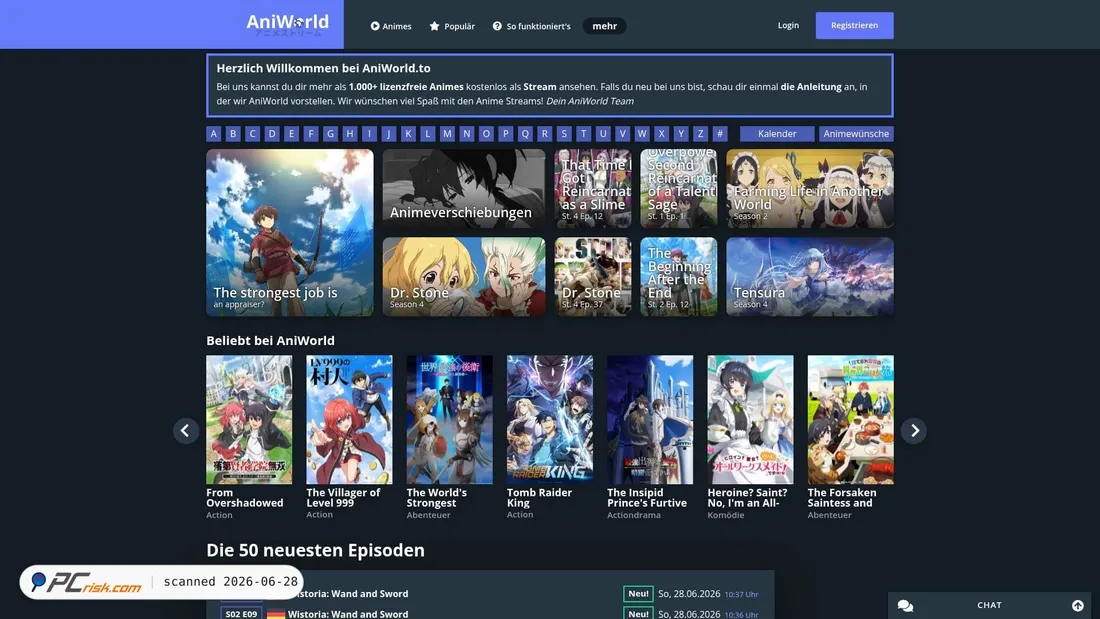 Screenshot von aniworld.to