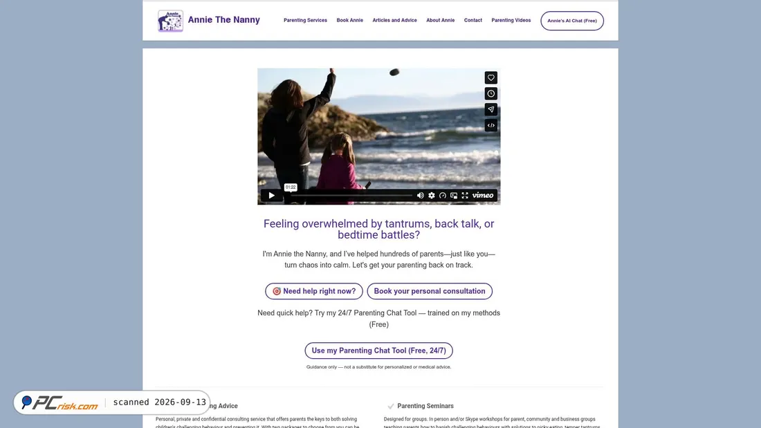 Screenshot di anniethenanny.ca
