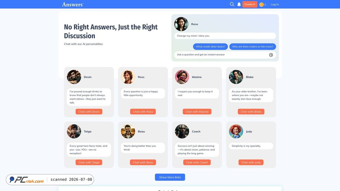 Screenshot of answers.com