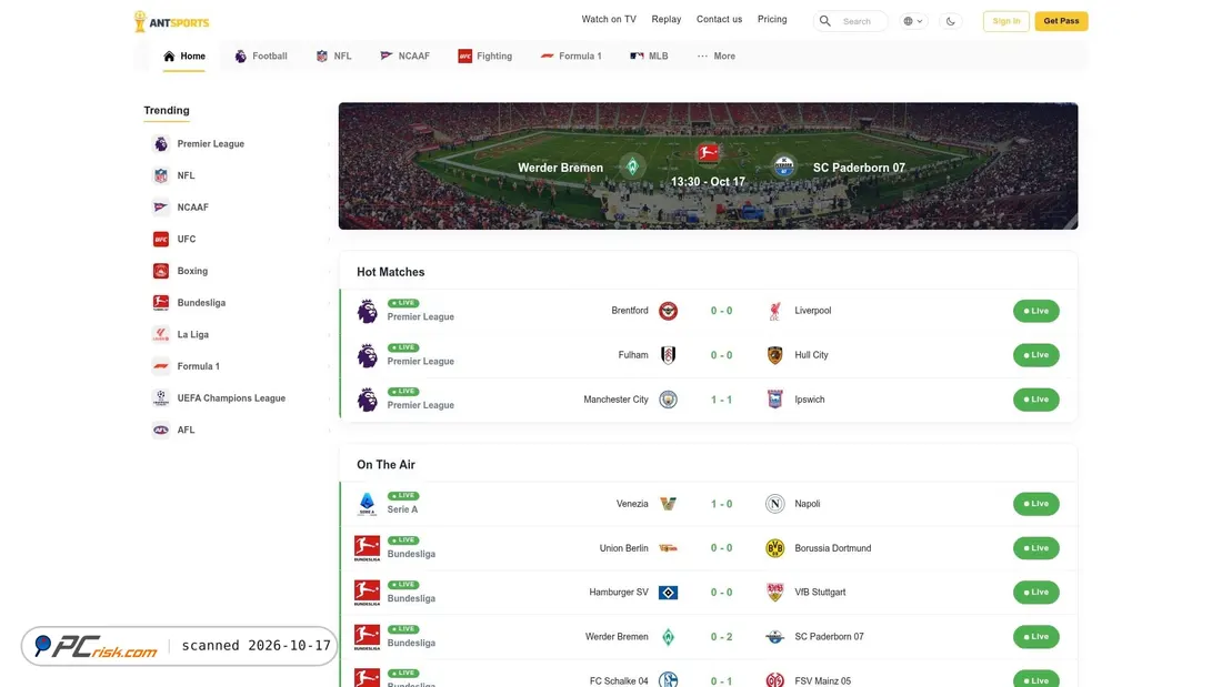 Captura de ecrã de antsports.tv