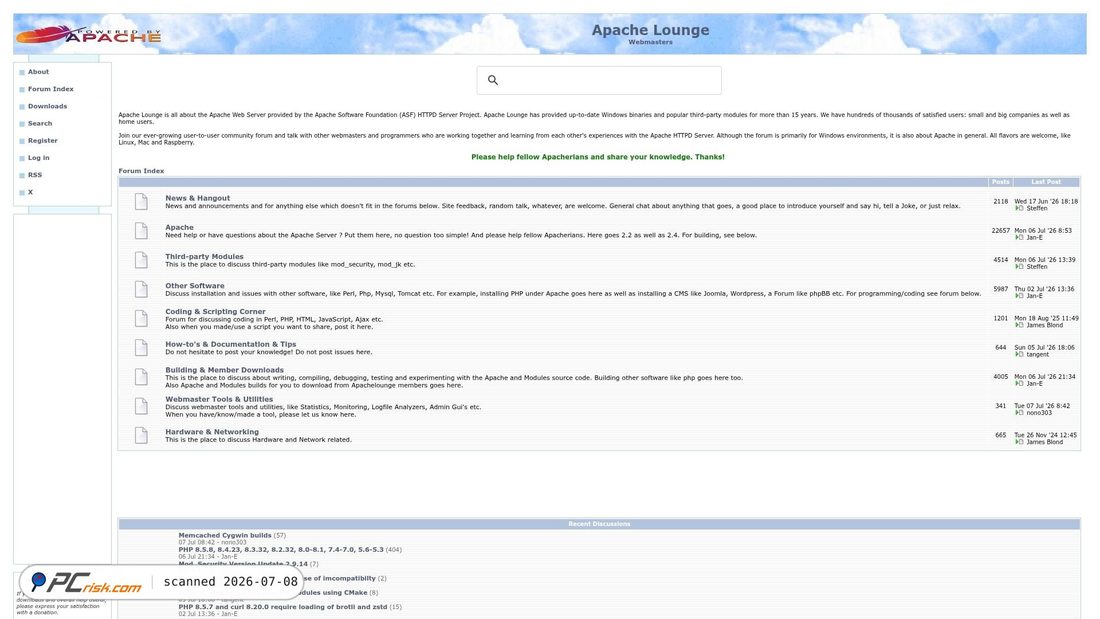 Screenshot of apachelounge.com