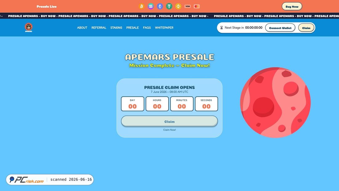 Screenshot of apemars-claim-presale-launch-oees33-aert0ds.pages.dev