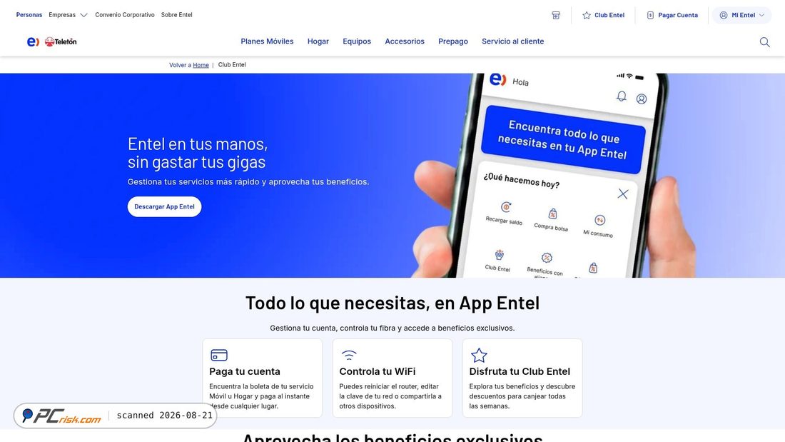 Screenshot von app.entel.cl