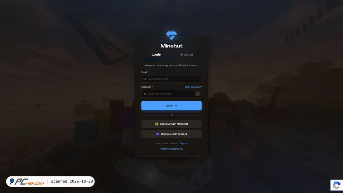 Screenshot of app.minehut.com
