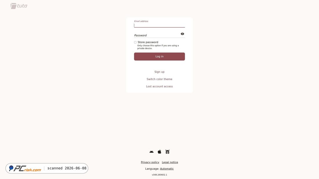 Screenshot of app.tuta.com