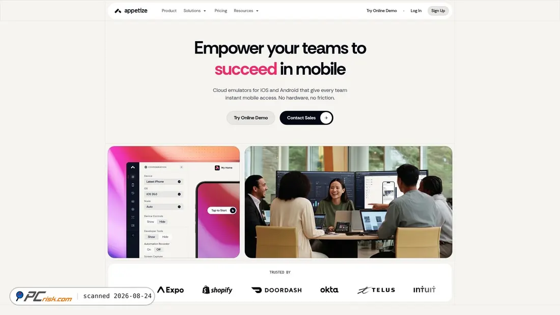 Screenshot of appetize.io