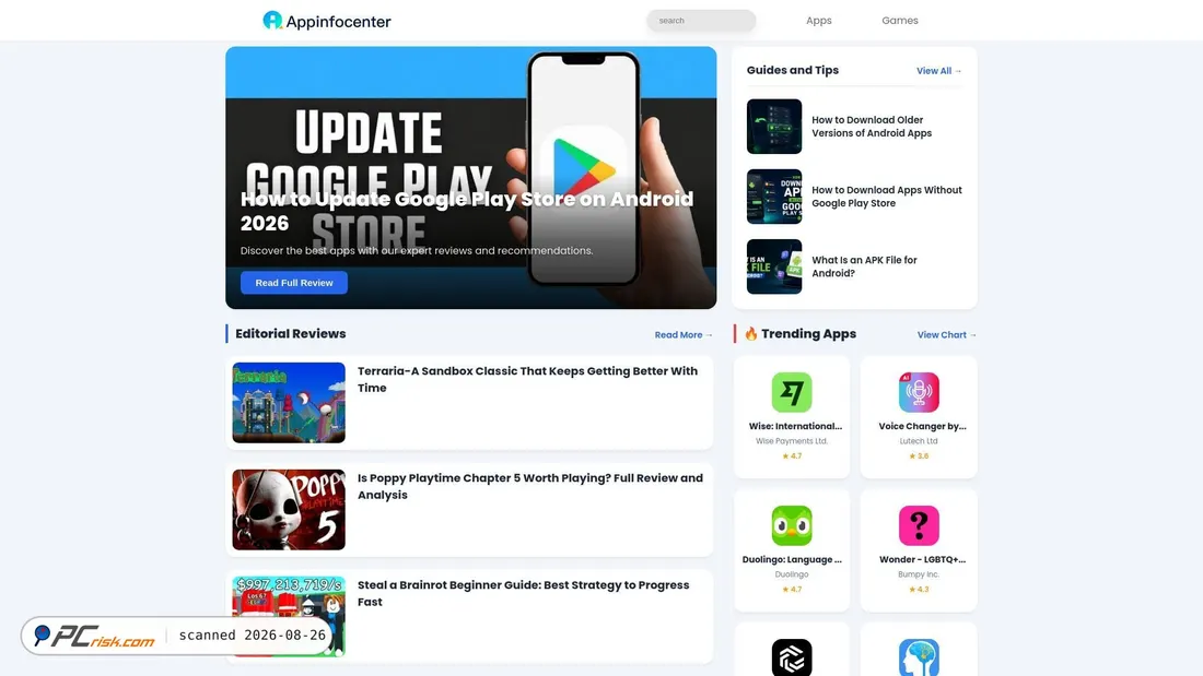 Screenshot of appinfocenter.com