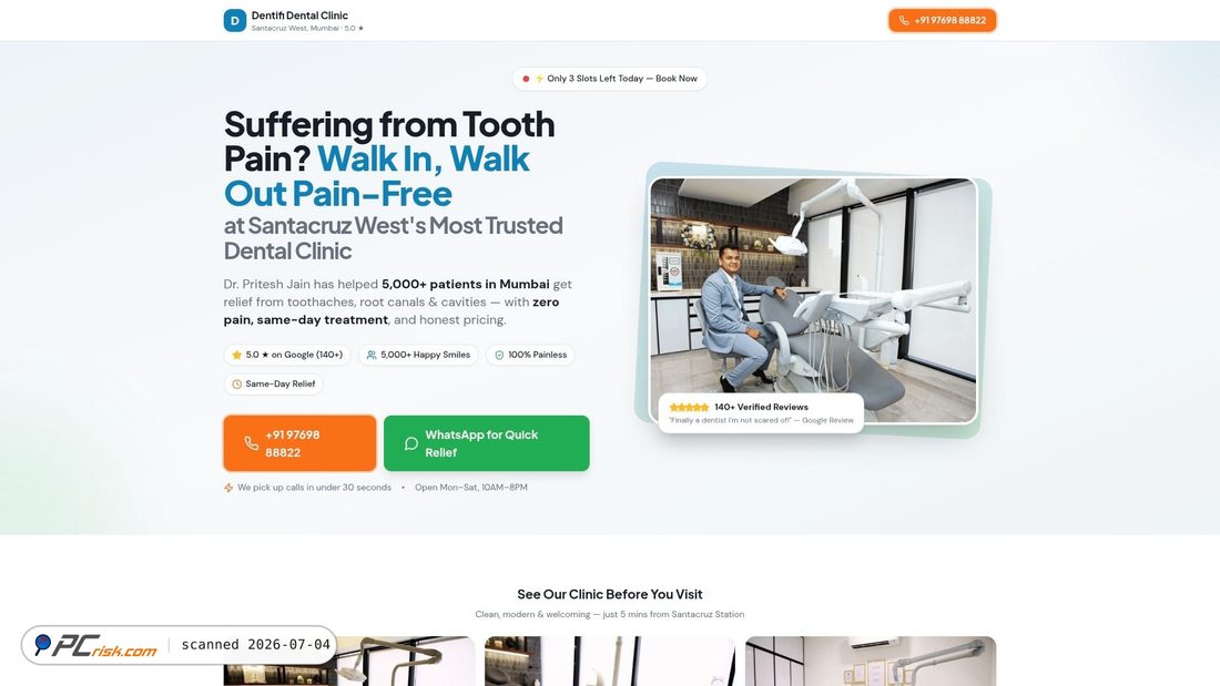 Screenshot of appointment.dentificlinic.com