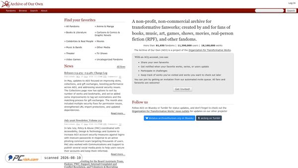 archiveofourown.org screenshot