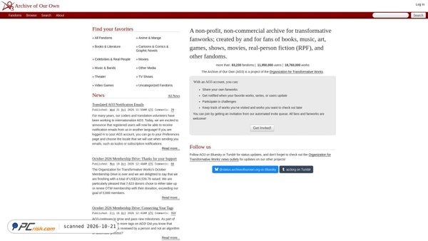 archiveofourown.org screenshot