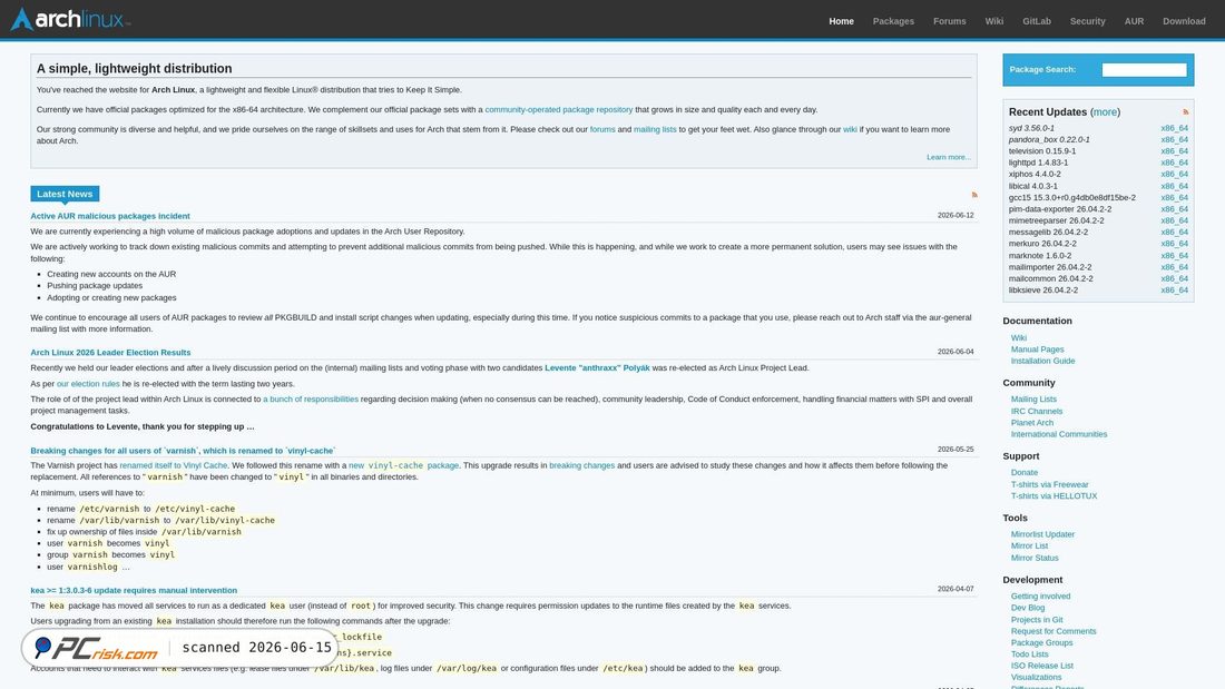 Screenshot of archlinux.org