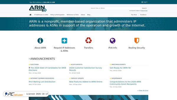 Captura de ecrã de arin.net