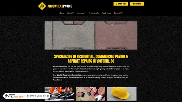 arrowheadpaving.com screenshot