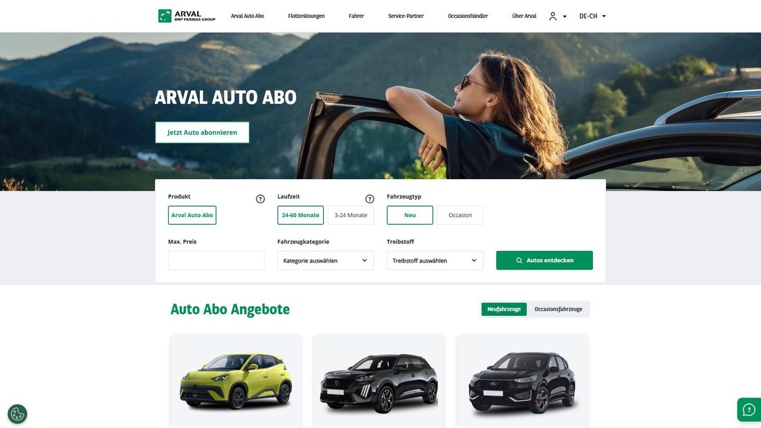 Zrzut ekranu arval.ch