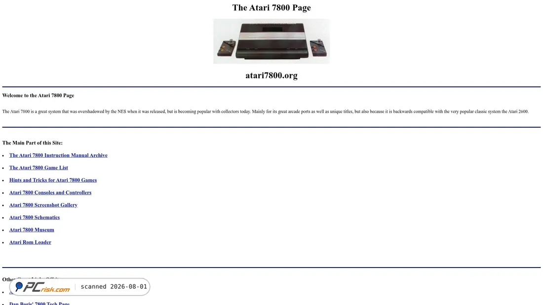 Screenshot of atari7800.org