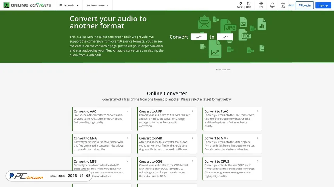 Captura de pantalla de audio.online-convert.com