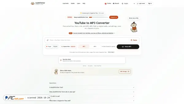 Screenshot di audiofetcher.com
