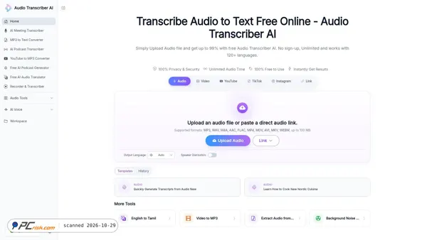 Screenshot van audiotranscriber.io