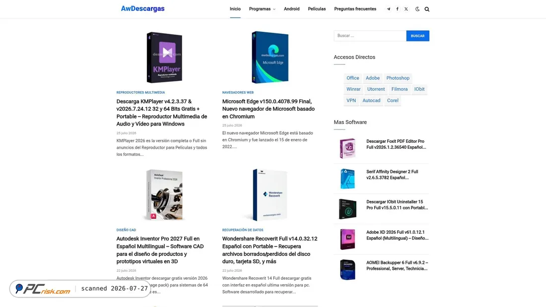 Screenshot of awdescargas.com