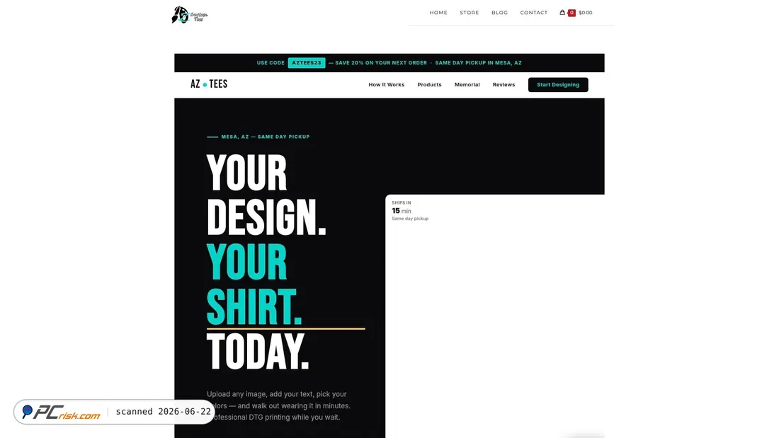 Screenshot di azcustomshirts.com
