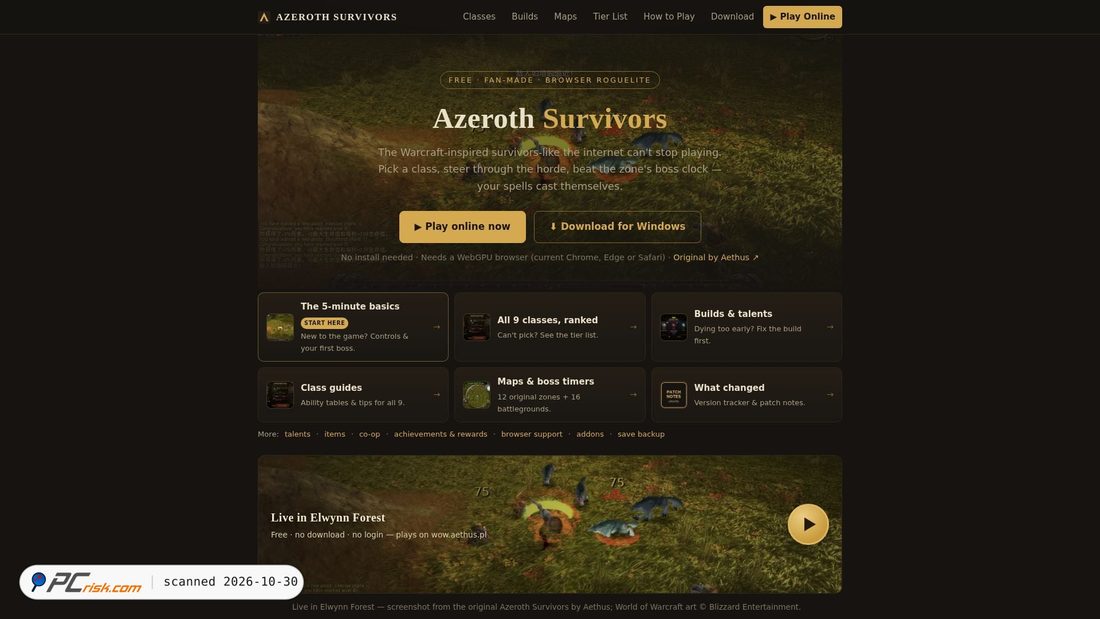 Screenshot di azeroth-survivors.games