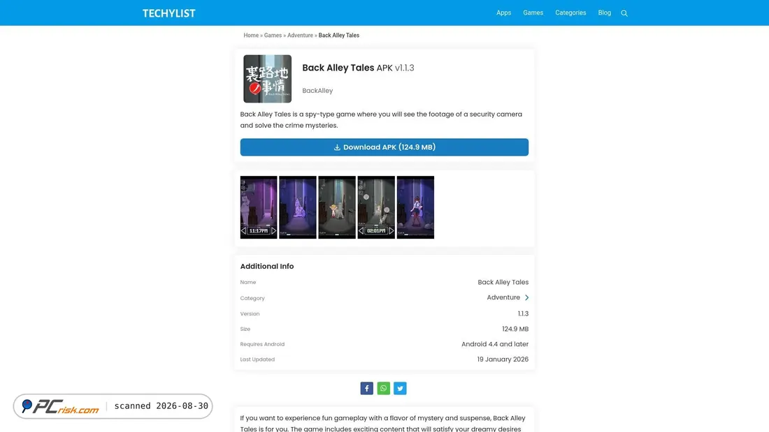 Screenshot von back-alley-tales.techylist.com
