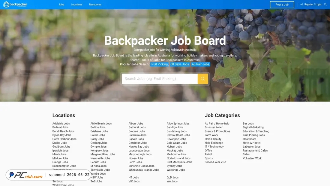 Screenshot of backpackerjobboard.com.au