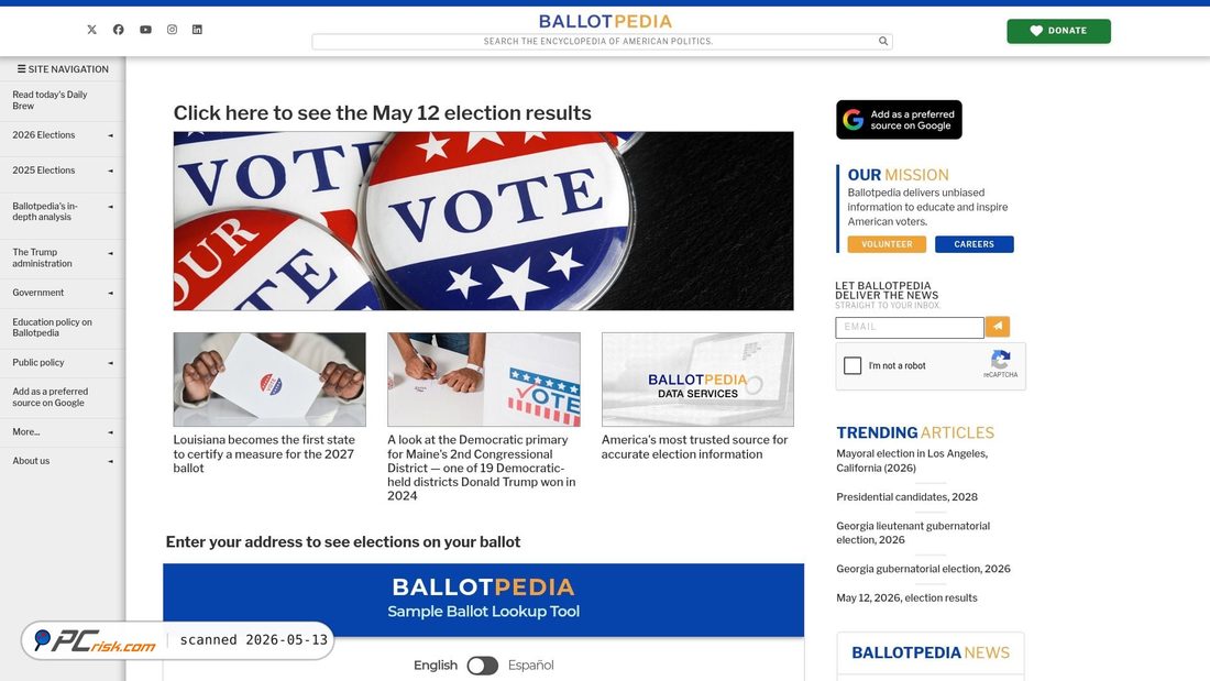 Screenshot of ballotpedia.org