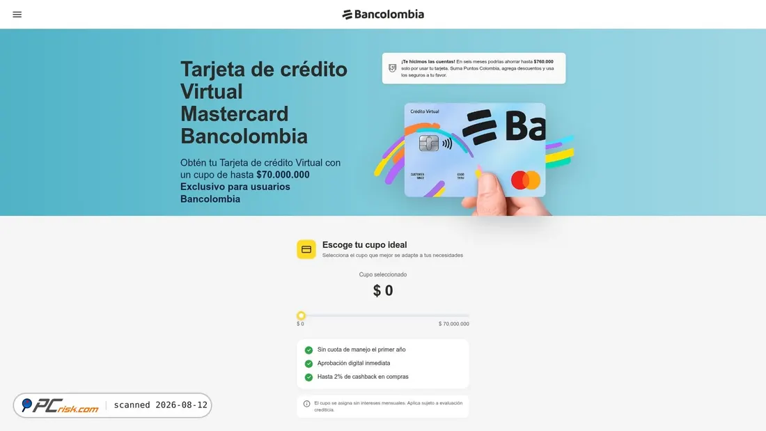 Screenshot of bancolombiacupoaumento.vercel.app