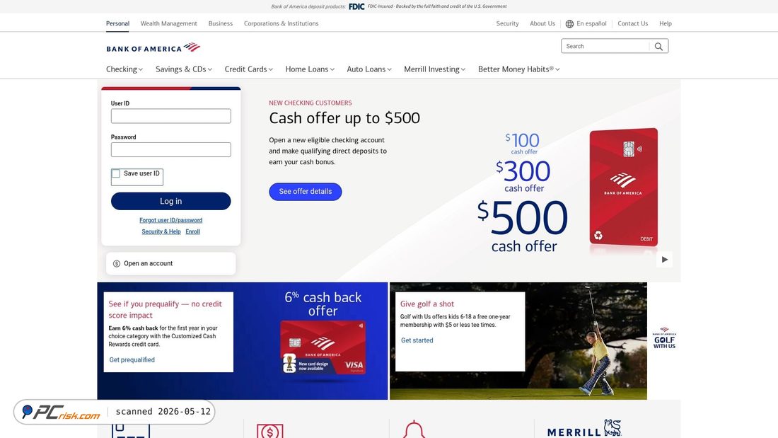 Capture d’écran de bankofamerica.com