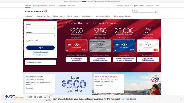 Captura de ecrã de bankofamerica.com