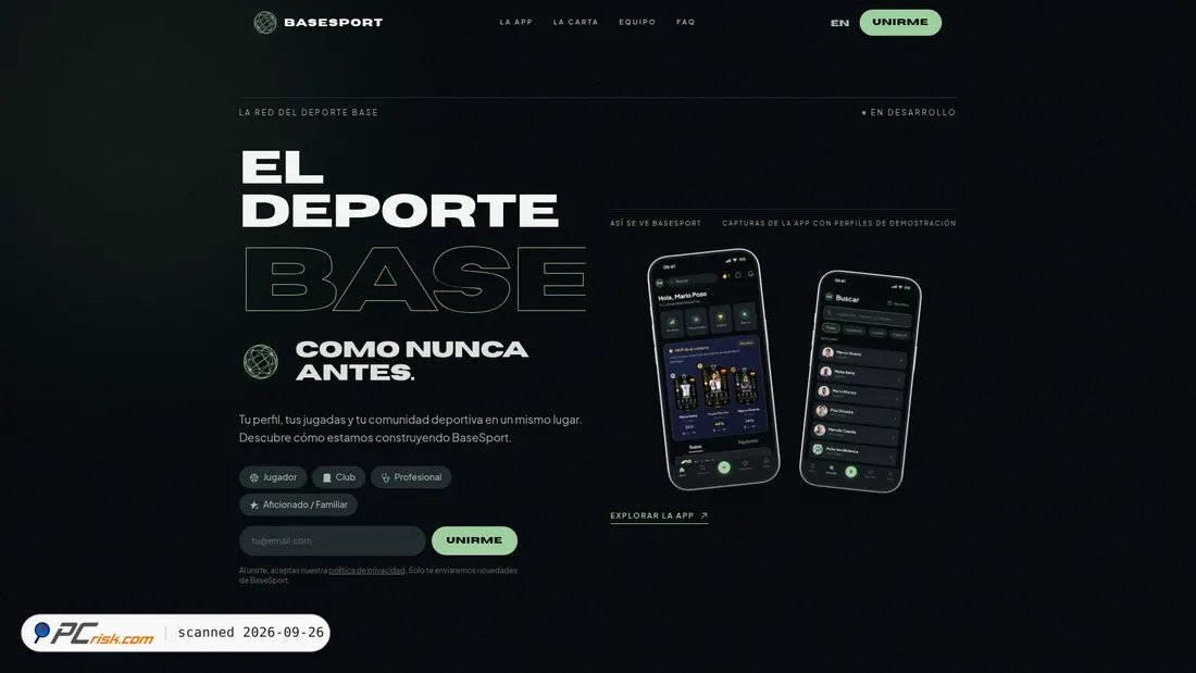 Captura de ecrã de basesport.page