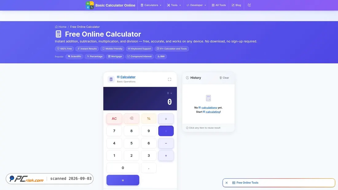 Screenshot of basiccalculatoronline.com