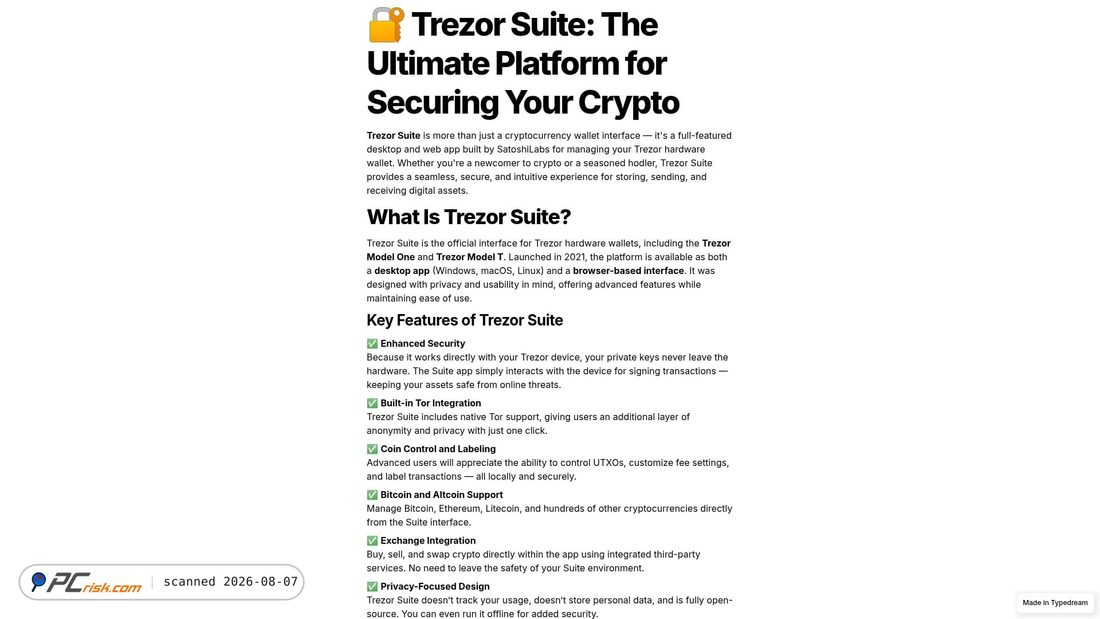 Screenshot of begin-faq-trezer-suite-page.typedream.app