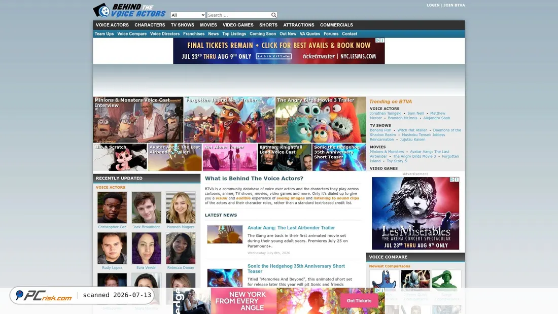 Screenshot of behindthevoiceactors.com