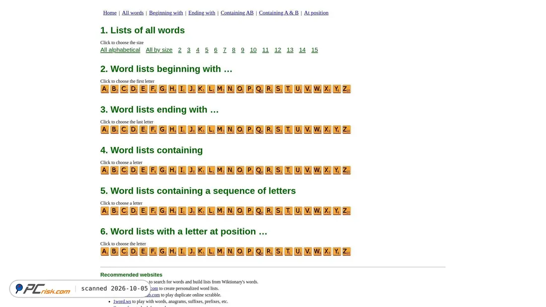 Captura de ecrã de bestwordlist.com